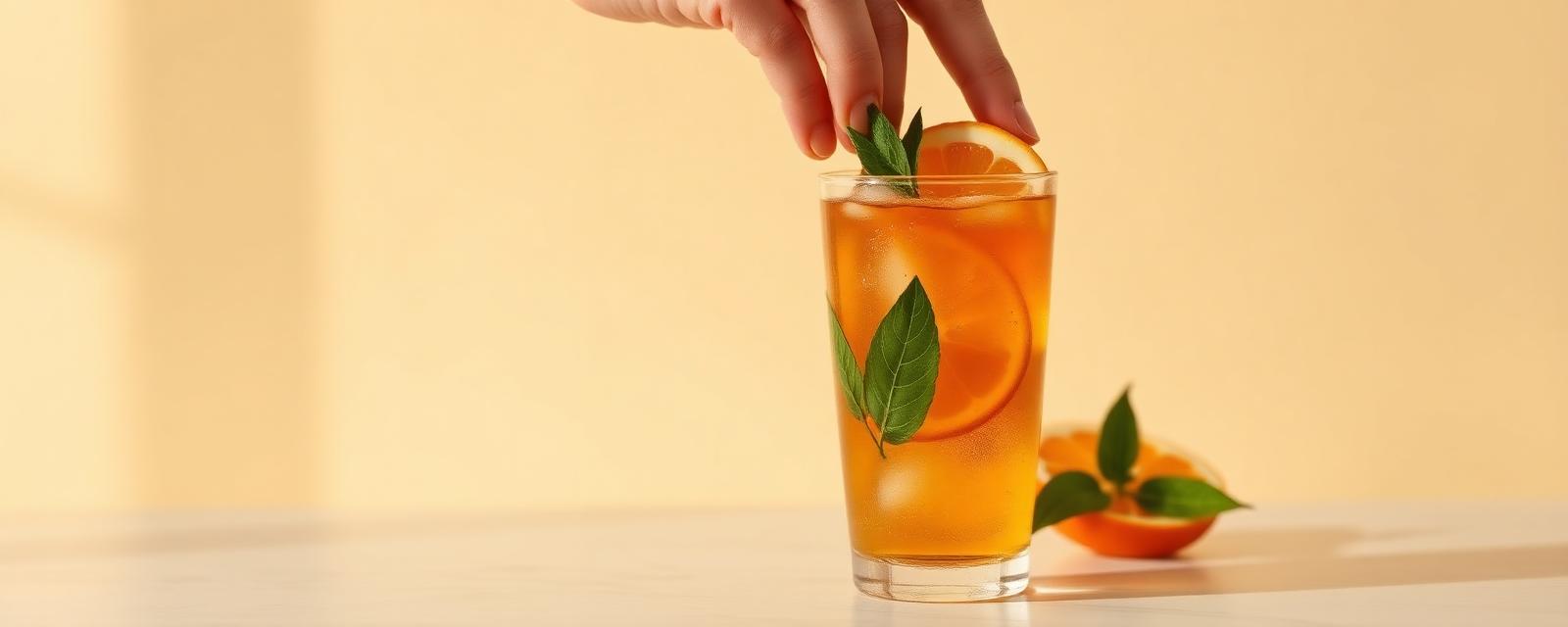Fresh fruit tea being poured with citrus and mint
