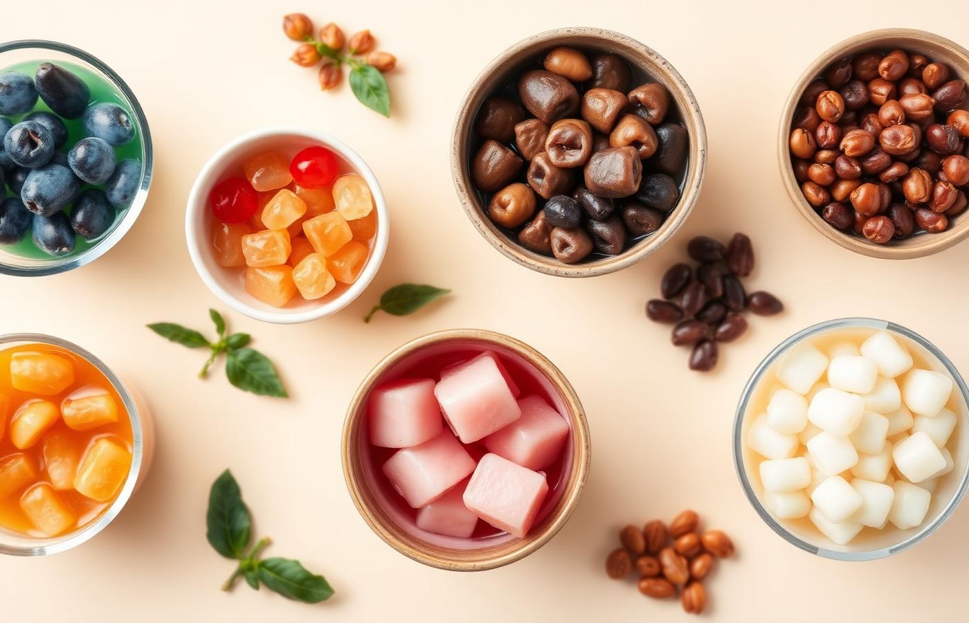 Bubble tea toppings selection